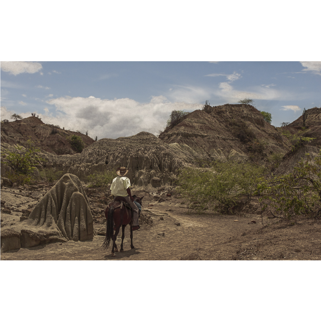 hombre a caballo en desierto